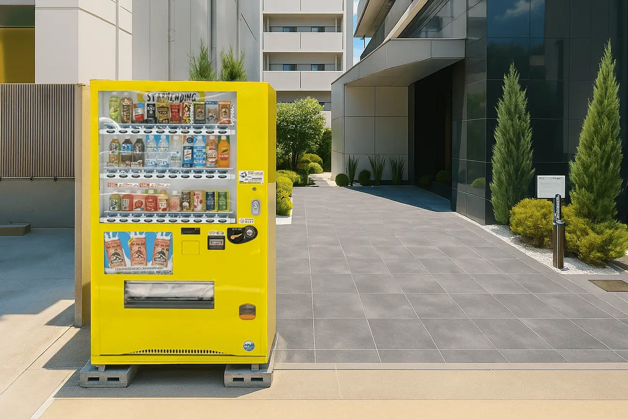 マンション管理の質を高める防犯カメラ付き自動販売機の無料設置イメージ