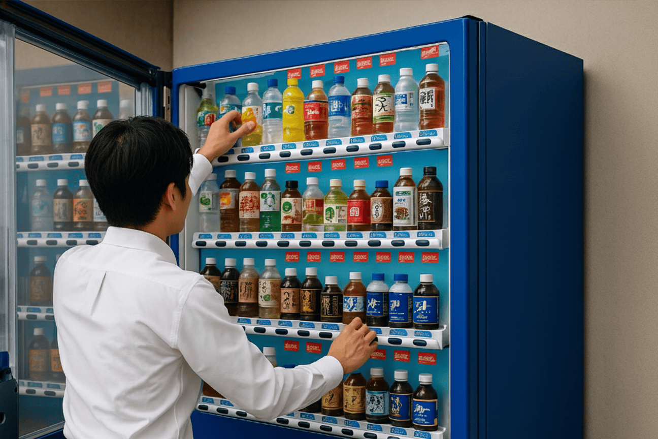 専任スタッフによる自動販売機の商品補充と清掃メンテナンス